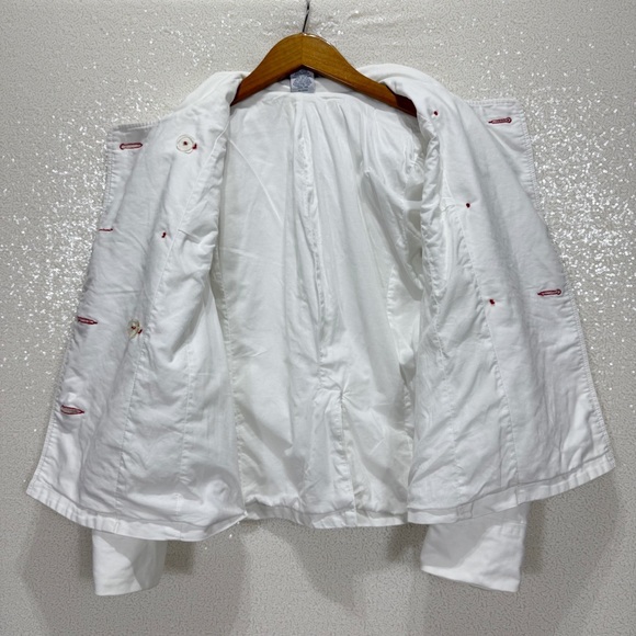 Old Navy White Double-Breasted Cotton Jacket with Red Stitching – Size Large - Picture 6 of 13